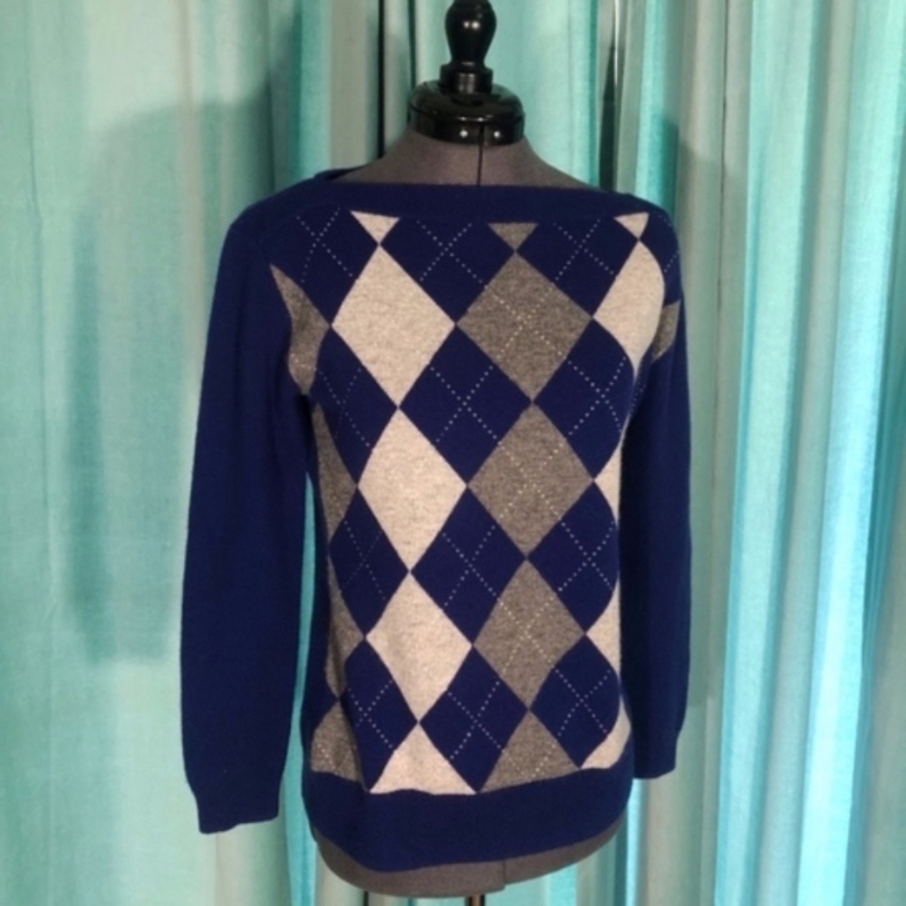 Banana Republic Sweater 100% Cashmere Argyle Small